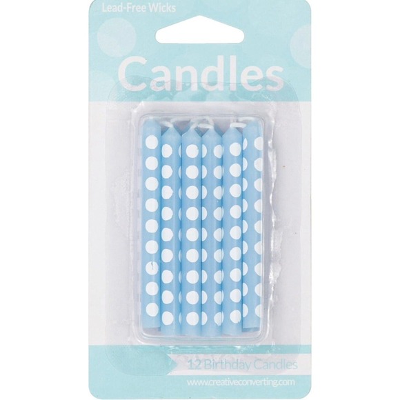 24‎ Creative Converting Cake Candle, 2.25", Light Blue Polka Dot (2x 12) - Picture 3 of 3